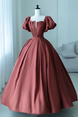 A Line Satin Long Prom Dress, Elegant Short Sleeve Evening Party Dress KPP2183