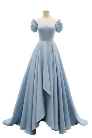 A Line Sweetheart Neck Satin Blue Long Prom Dress, Blue Long Formal Dress KPP2141