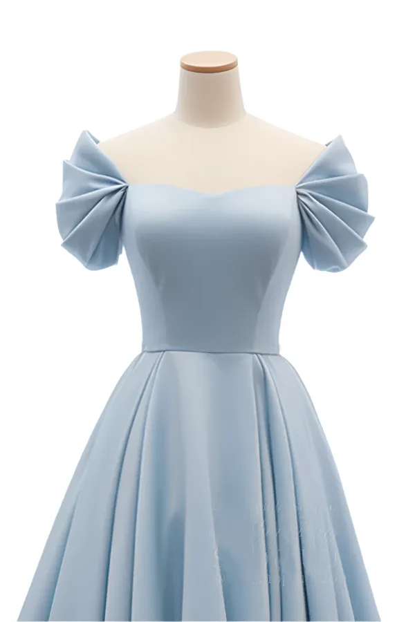 A Line Sweetheart Neck Satin Blue Long Prom Dress, Blue Long Formal Dress KPP2141