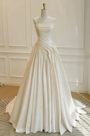 A Line Taffeta Light Champagne Long Prom Dress, Long Evening Dress KPP2150