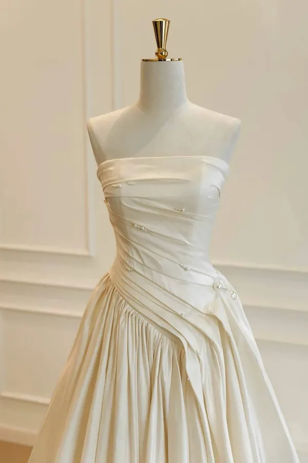 A Line Taffeta Light Champagne Long Prom Dress, Long Evening Dress KPP2150