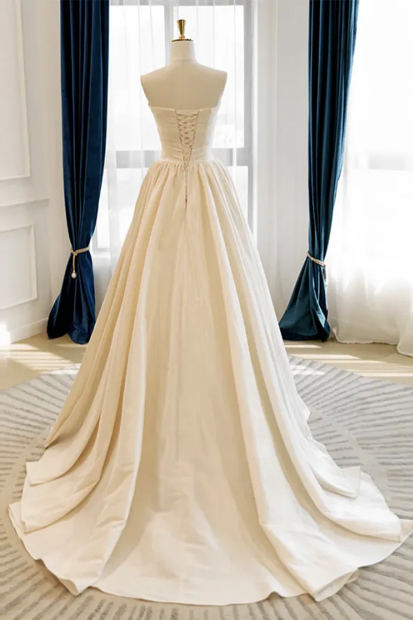 A Line Taffeta Light Champagne Long Prom Dress, Long Evening Dress KPP2150