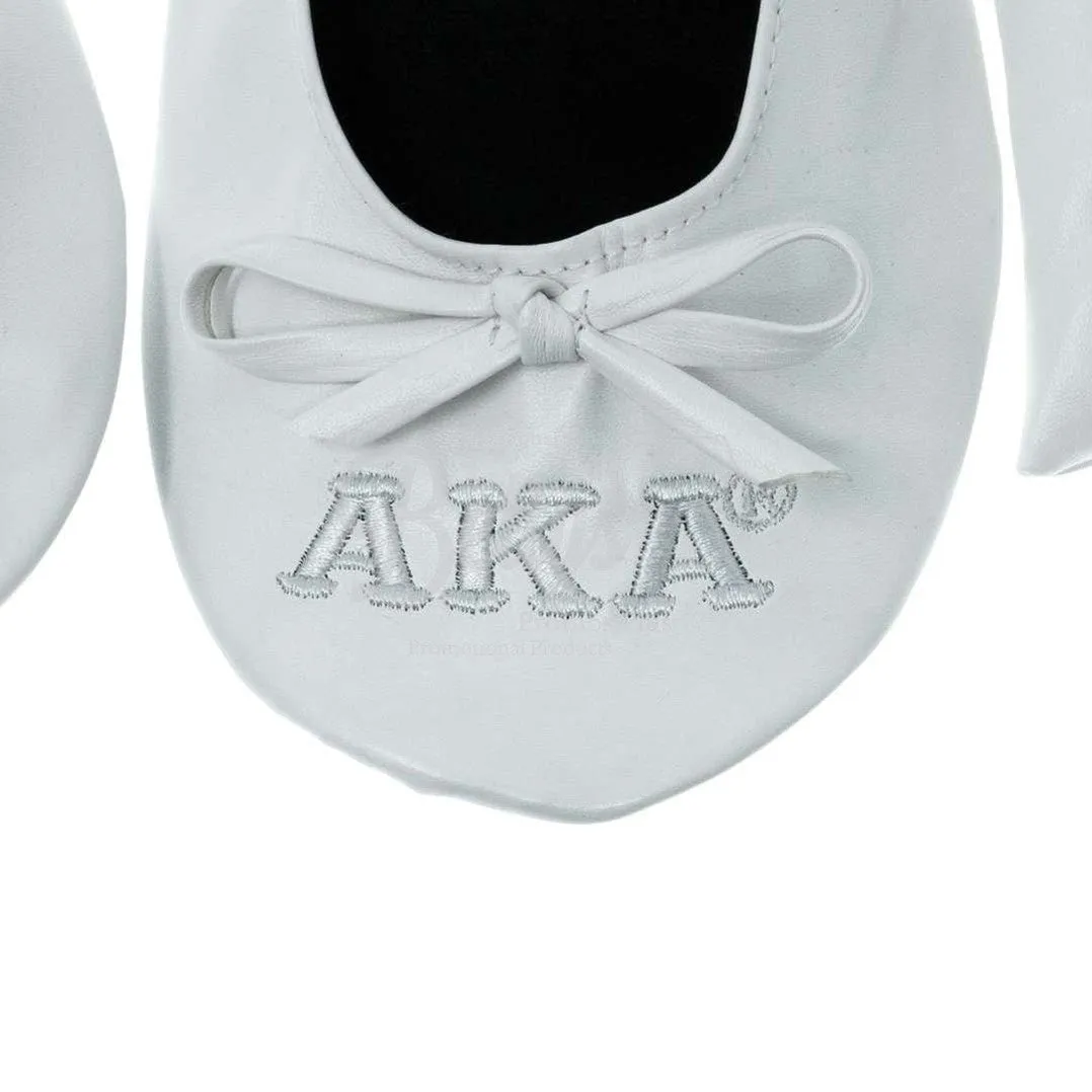 Alpha Kappa Alpha AKA Uninterrupted White Embroidered Ballet Flats with Carrying Case