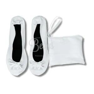 Alpha Kappa Alpha AKA Uninterrupted White Embroidered Ballet Flats with Carrying Case