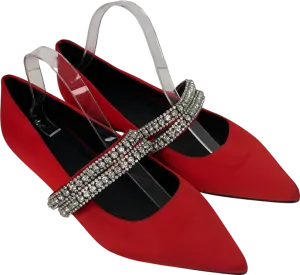 ASOS Red Dimante Strap Ballet Pumps UK 9 EU 42 👠