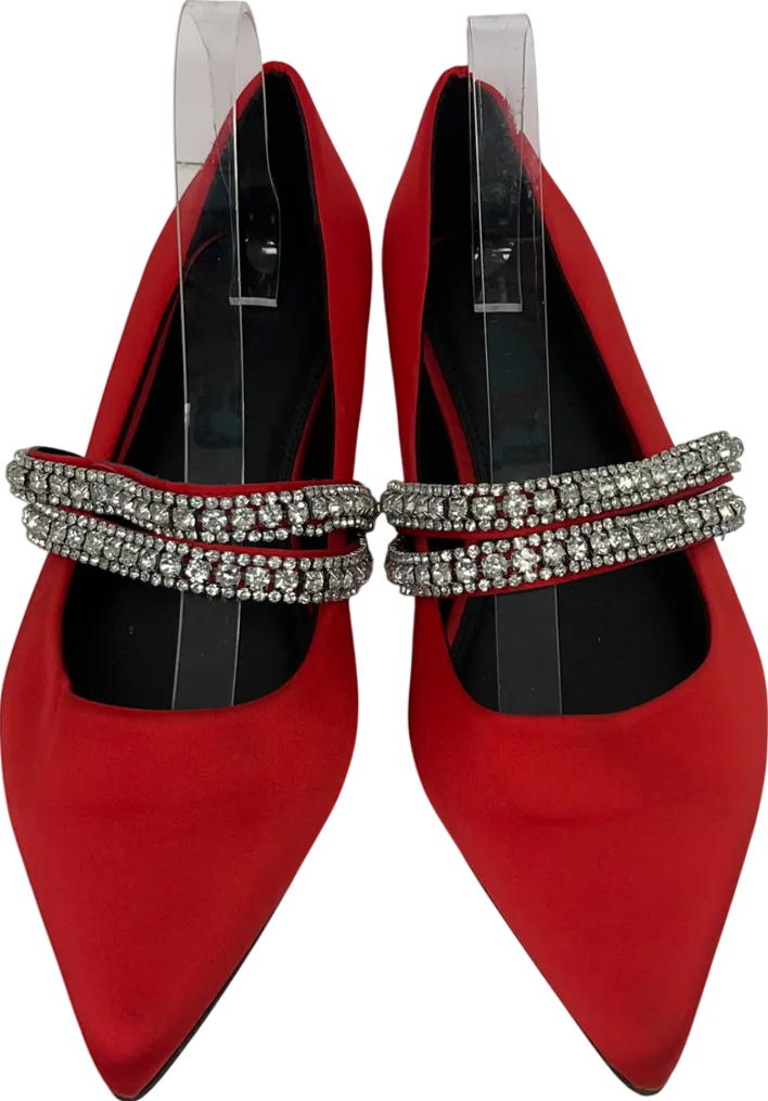 ASOS Red Dimante Strap Ballet Pumps UK 9 EU 42 👠