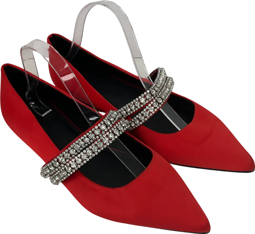 ASOS Red Dimante Strap Ballet Pumps UK 9 EU 42 👠