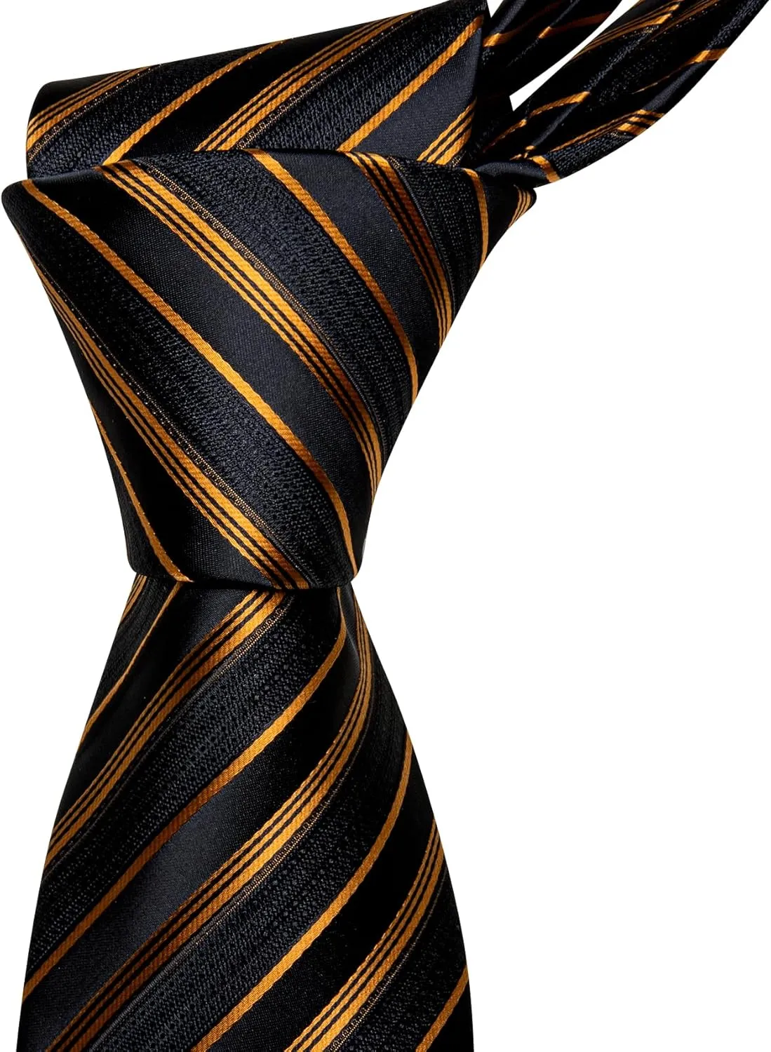 Barry.Wang Stripe Men Ties Set Classic WOVEN Necktie with Handkerchief Cufflinks Formal