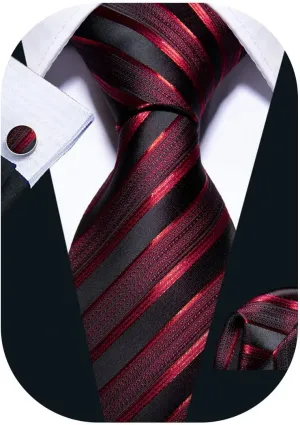 Barry.Wang Stripe Men Ties Set Classic WOVEN Necktie with Handkerchief Cufflinks Formal