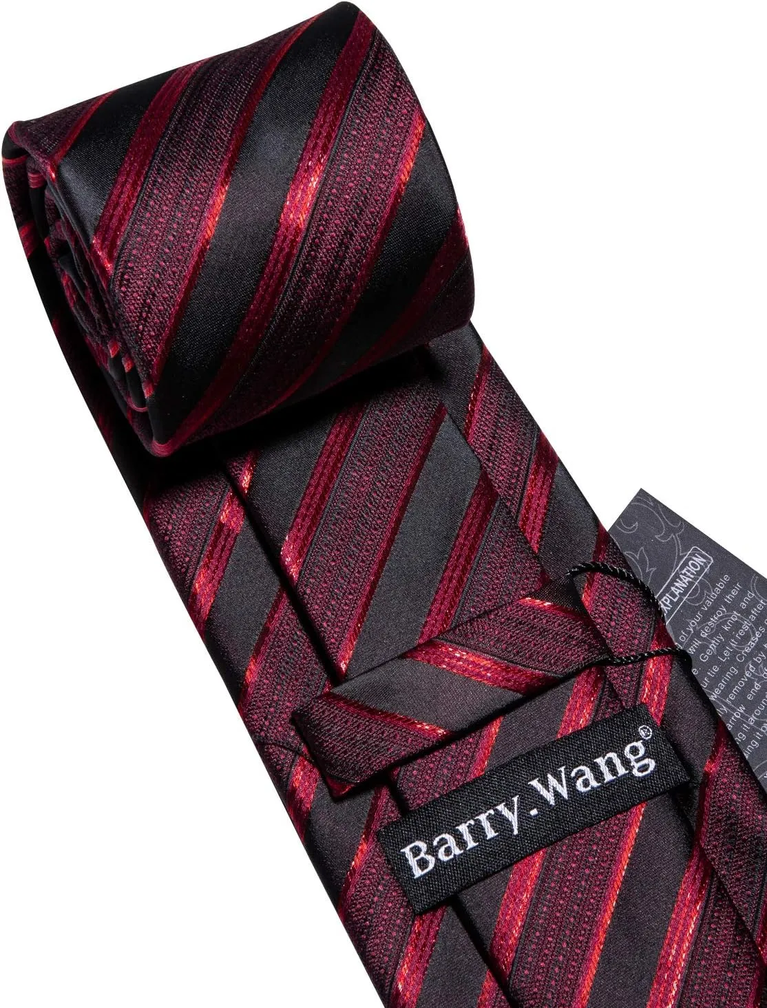 Barry.Wang Stripe Men Ties Set Classic WOVEN Necktie with Handkerchief Cufflinks Formal