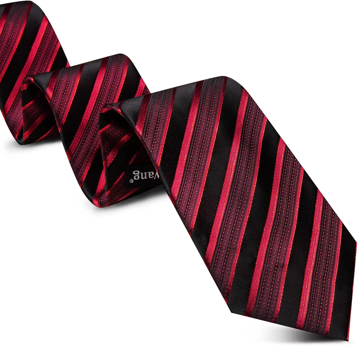 Barry.Wang Stripe Men Ties Set Classic WOVEN Necktie with Handkerchief Cufflinks Formal