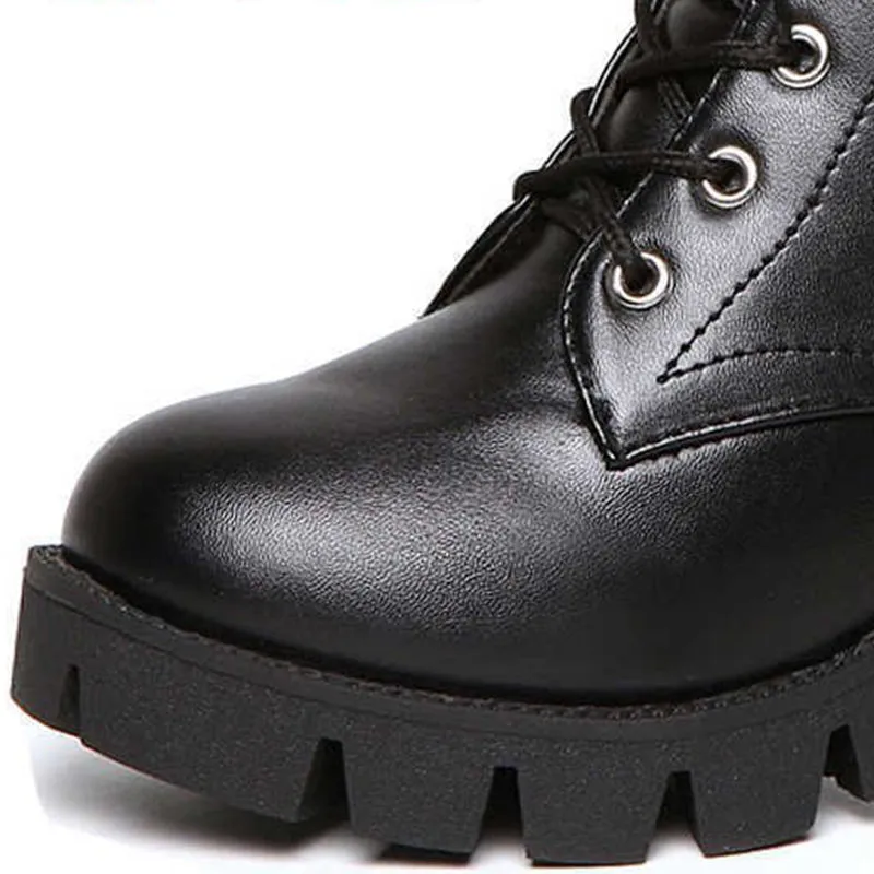 Block chunky heels lace-up booties