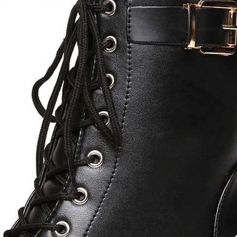 Block chunky heels lace-up booties