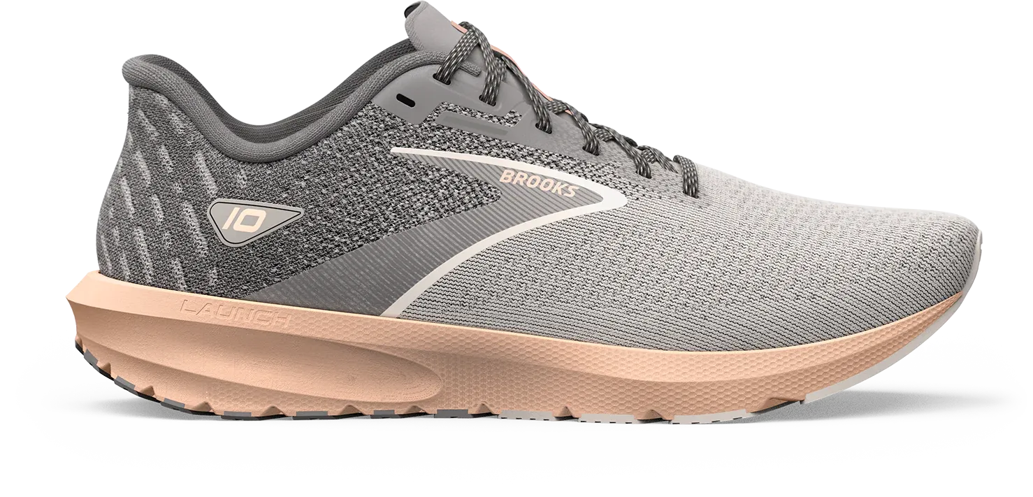 Brooks Women's Launch 10 Running Shoes - Grey/Crystal Grey/Pale Peach 1203981B179