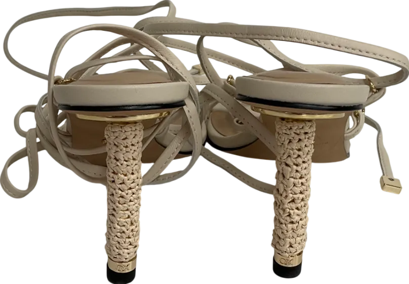 Charles & Keith Nude Strappy Woven-heel Tie-around Sandals - Beige UK 5 EU 38 👠