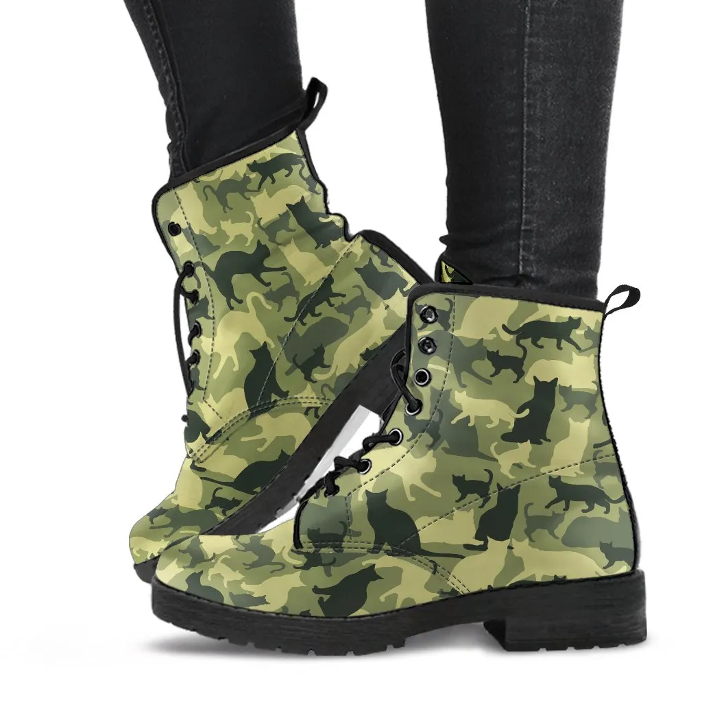 Combat Boots - Cat Camouflage | Boho Shoes, Handmade Lace Up Boots, Vegan Leather Lace Up Boots, Camouflage Boots, 90s Boots, 2000s Boots