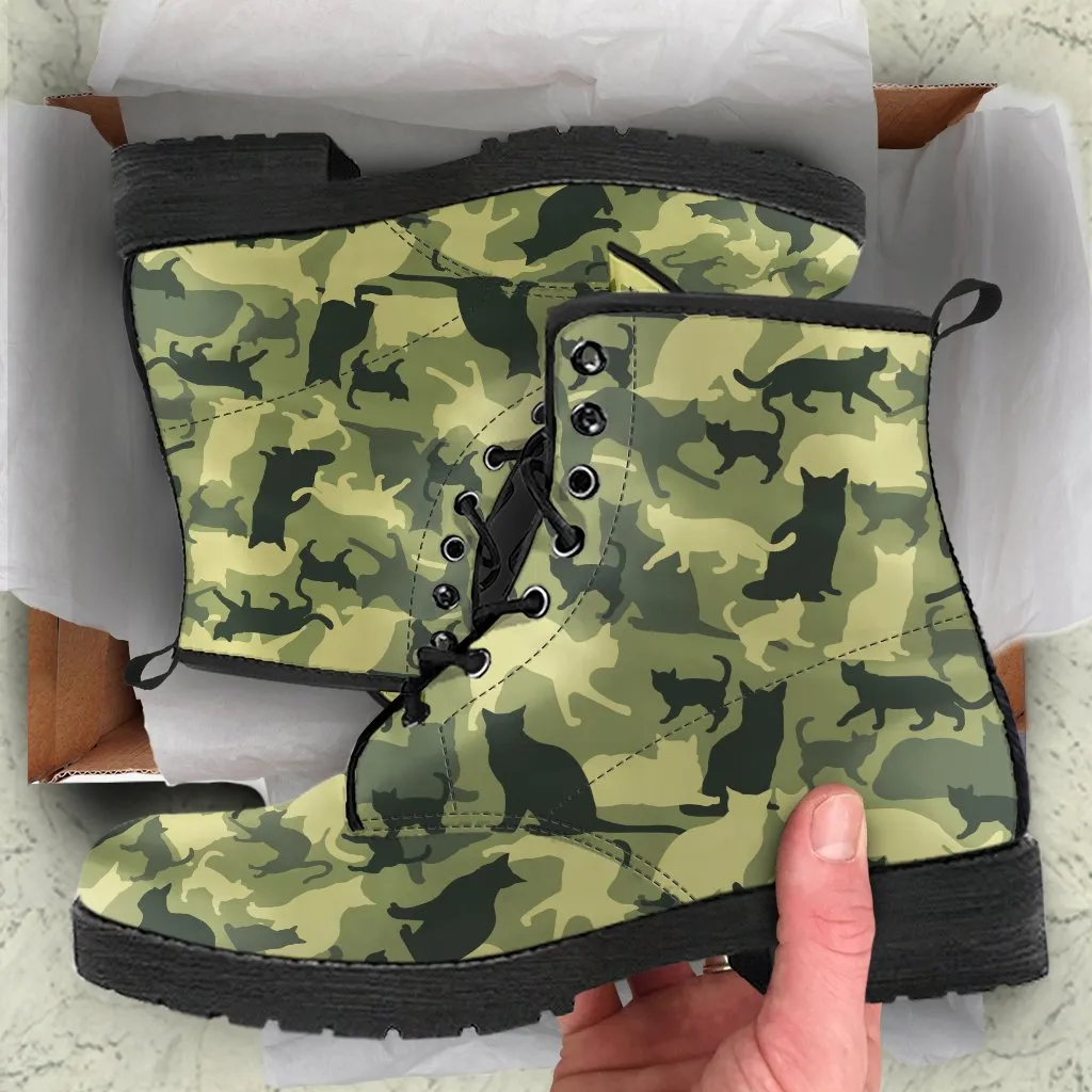 Combat Boots - Cat Camouflage | Boho Shoes, Handmade Lace Up Boots, Vegan Leather Lace Up Boots, Camouflage Boots, 90s Boots, 2000s Boots