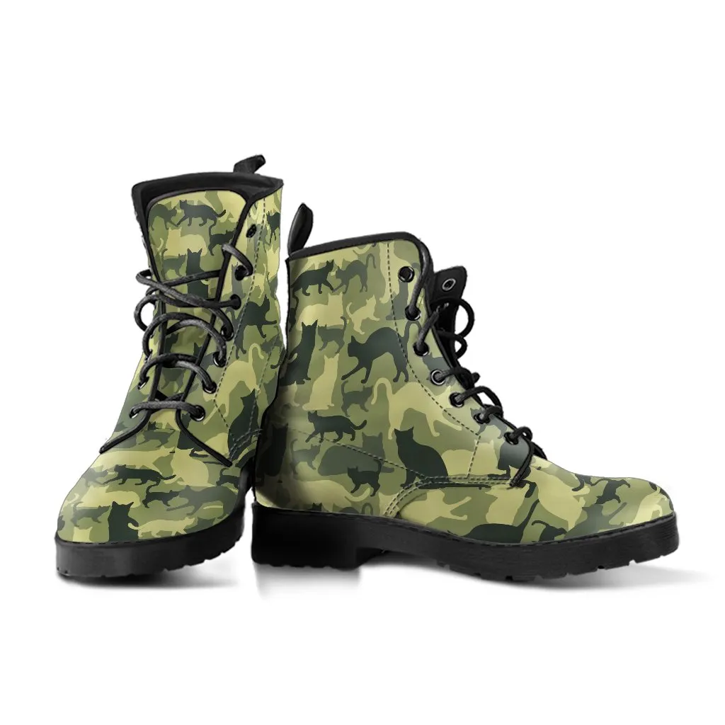 Combat Boots - Cat Camouflage | Boho Shoes, Handmade Lace Up Boots, Vegan Leather Lace Up Boots, Camouflage Boots, 90s Boots, 2000s Boots