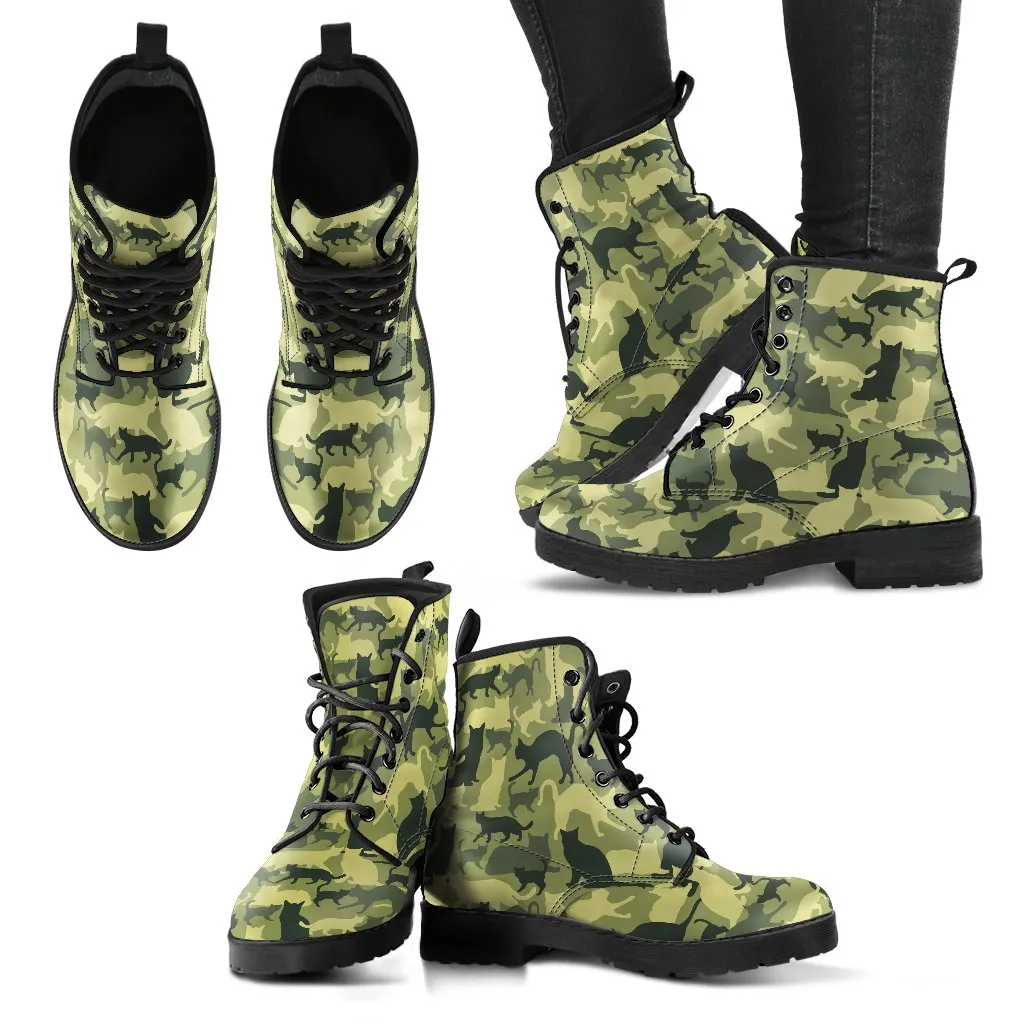 Combat Boots - Cat Camouflage | Boho Shoes, Handmade Lace Up Boots, Vegan Leather Lace Up Boots, Camouflage Boots, 90s Boots, 2000s Boots