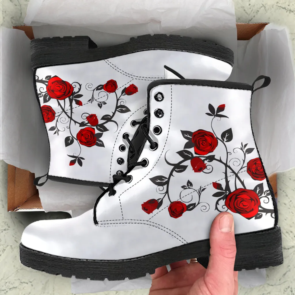 Combat Boots - Rose Art | Boho Shoes, Handmade Lace Up Boots, Vegan Leather Lace Up Boots Women, Custom Shoes, Custom Boots, Sorority Shoes