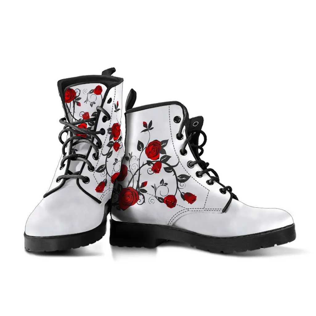 Combat Boots - Rose Art | Boho Shoes, Handmade Lace Up Boots, Vegan Leather Lace Up Boots Women, Custom Shoes, Custom Boots, Sorority Shoes