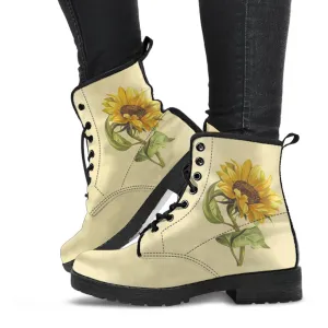 Combat Boots - Vintage Style Sunflower Shoes | Vegan Leather Lace Up Boots, Handmade Lace Up Boots, Women's Boots, Aesthetic Shoes, Sorority