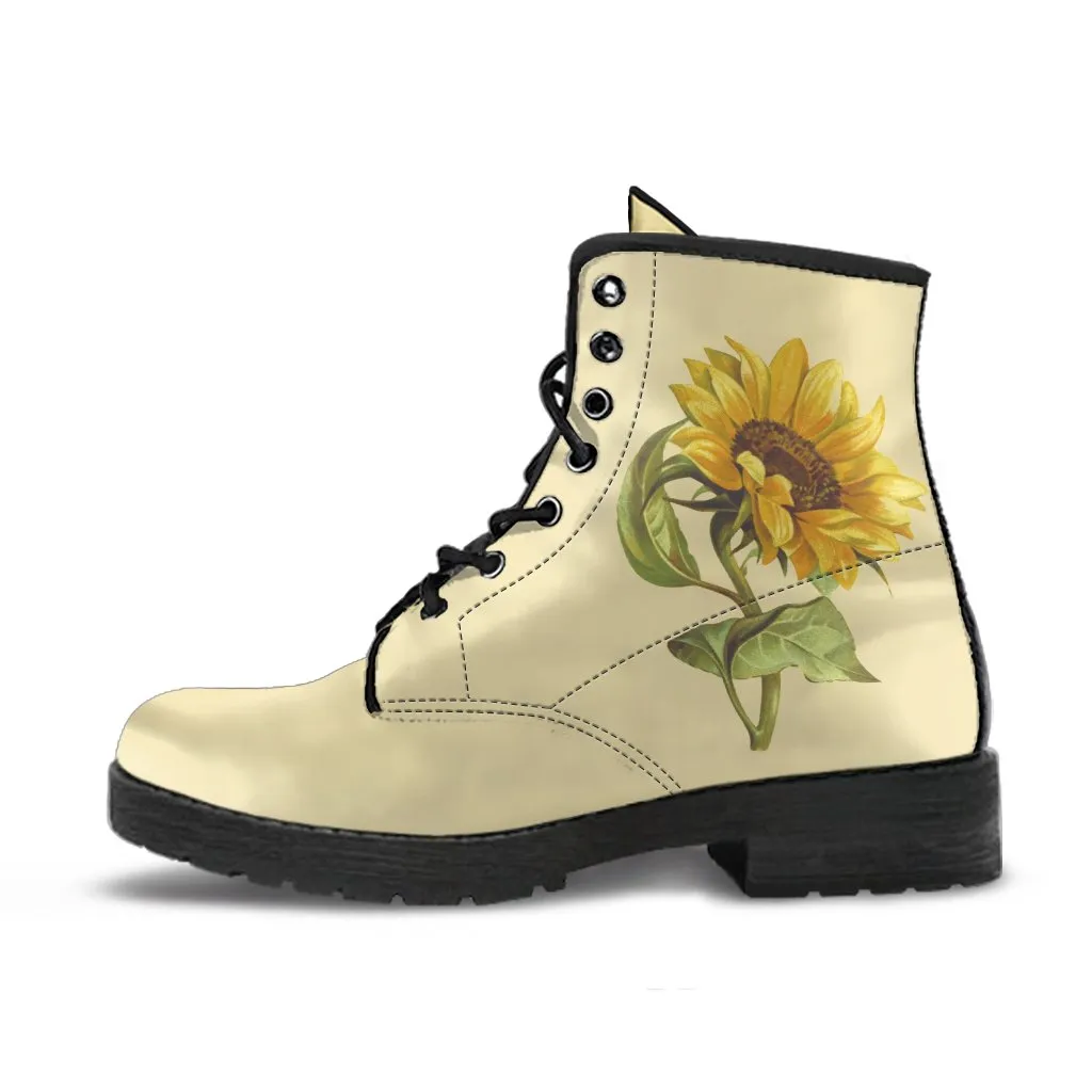 Combat Boots - Vintage Style Sunflower Shoes | Vegan Leather Lace Up Boots, Handmade Lace Up Boots, Women's Boots, Aesthetic Shoes, Sorority