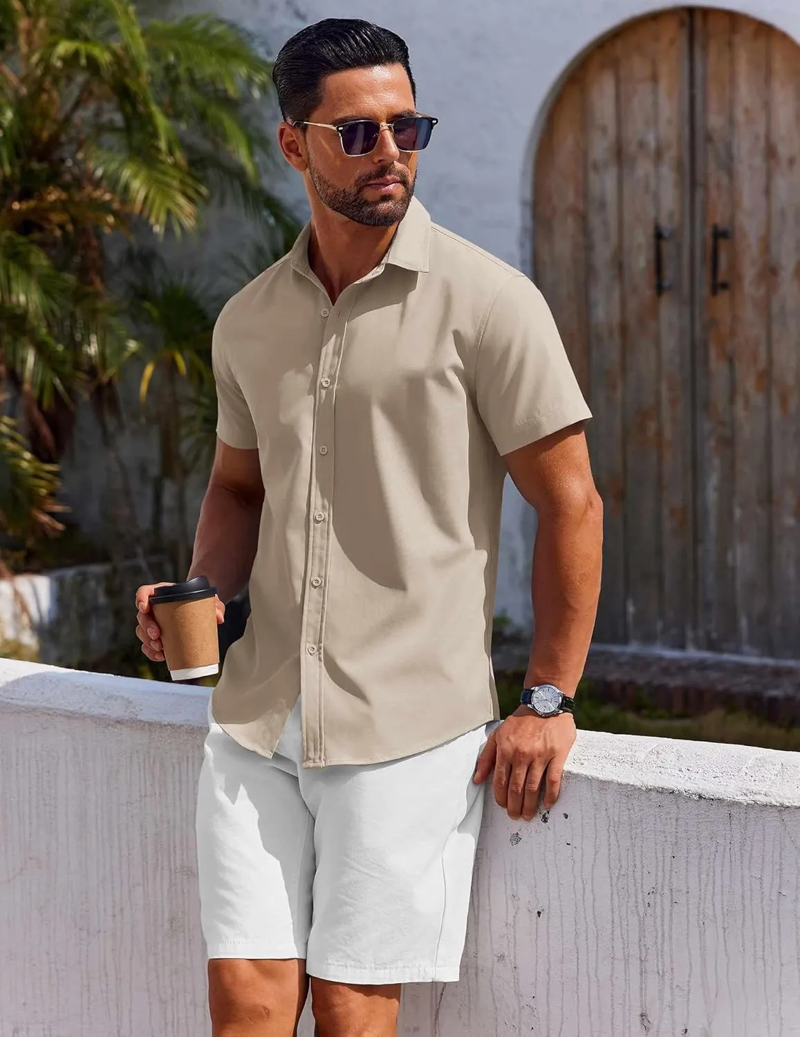 COOFANDY Men's Button Down Shirt Short Sleeve Casual Shirt for Men Summer Business Casual Dress Shirt
