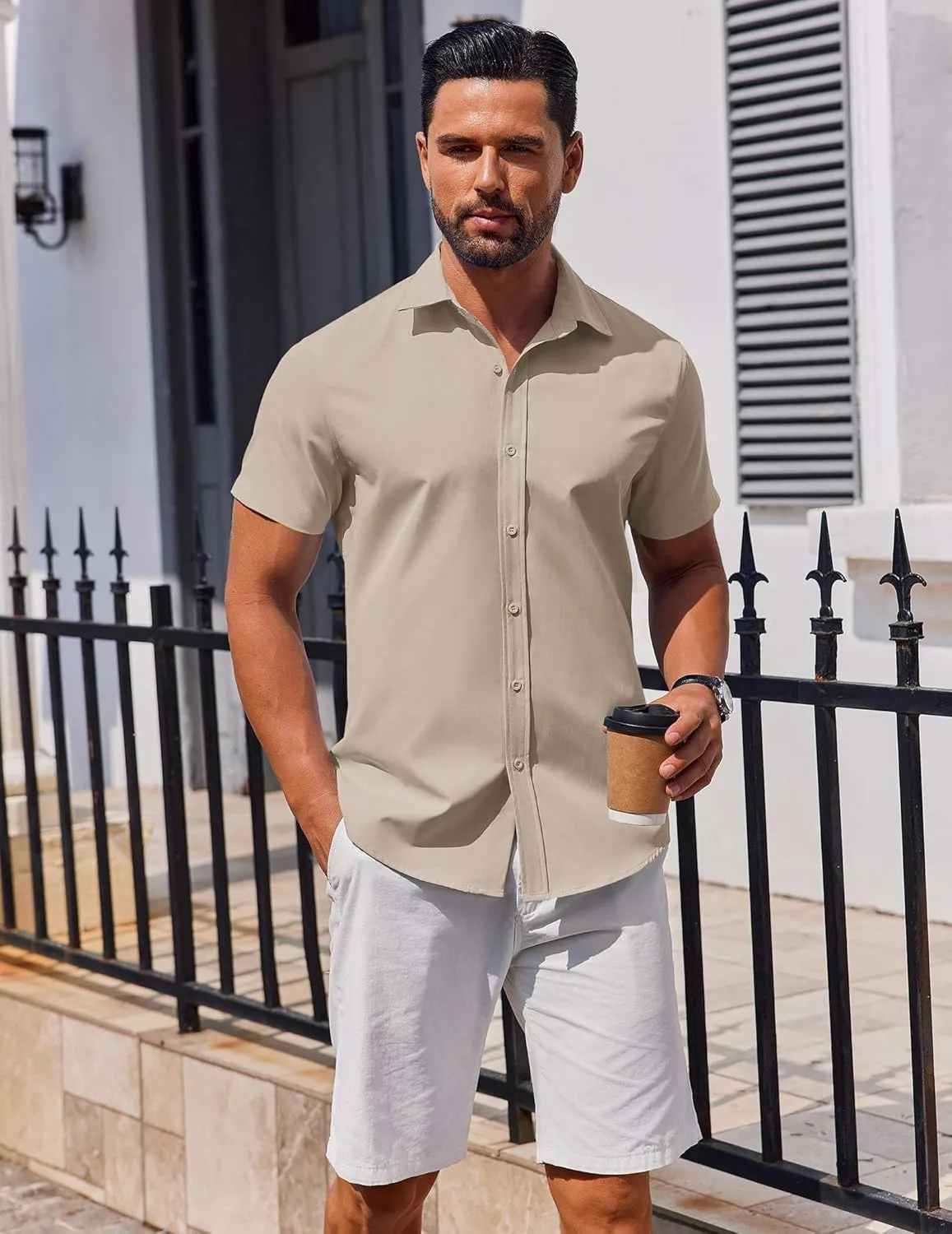 COOFANDY Men's Button Down Shirt Short Sleeve Casual Shirt for Men Summer Business Casual Dress Shirt