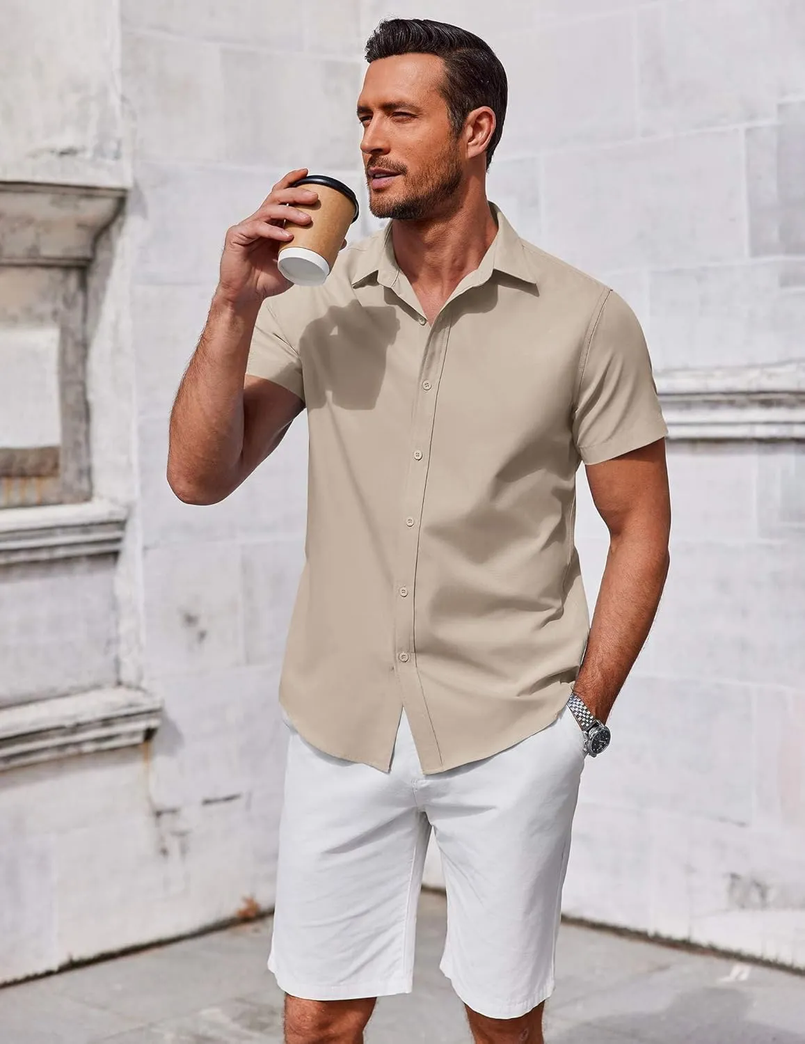 COOFANDY Men's Button Down Shirt Short Sleeve Casual Shirt for Men Summer Business Casual Dress Shirt