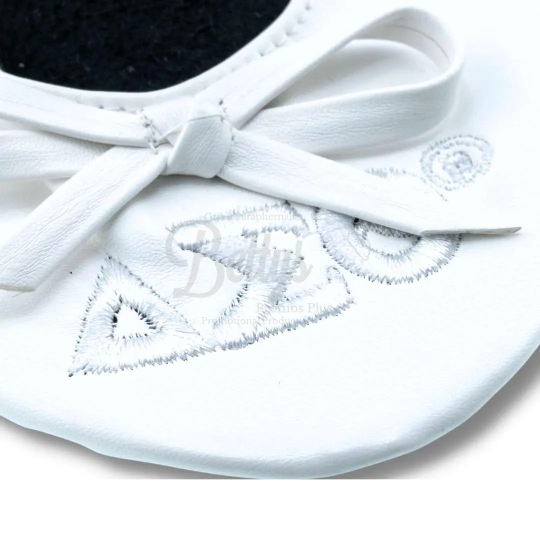 Delta Sigma Theta ΔΣΘ Uninterrupted White Embroidered Ballet Flats with Carrying Case