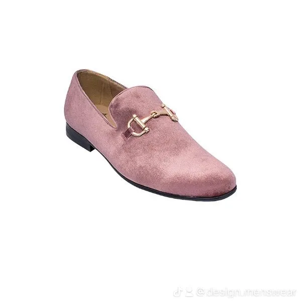 Dusty Rose Men's Velvet Luxury Style Slip-On Loafer with Gold Buckle style no-9100