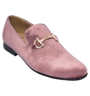 Dusty Rose Men's Velvet Luxury Style Slip-On Loafer with Gold Buckle style no-9100