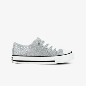 Girl's Silver Glitter Canvas Sneakers