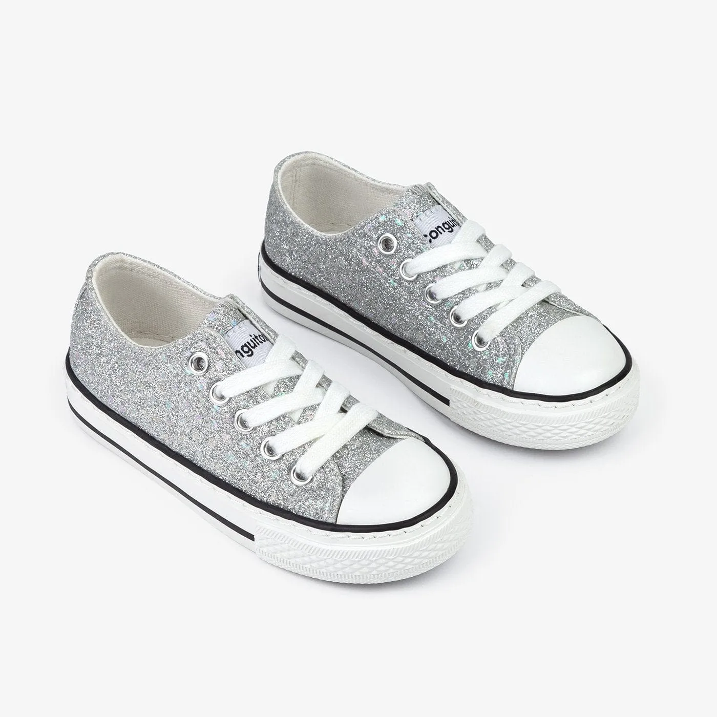 Girl's Silver Glitter Canvas Sneakers