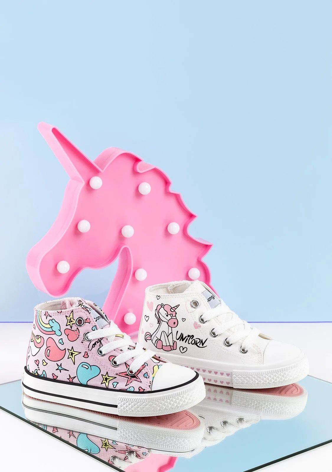 Girl's Unicorn Print Hi-Top Sneakers