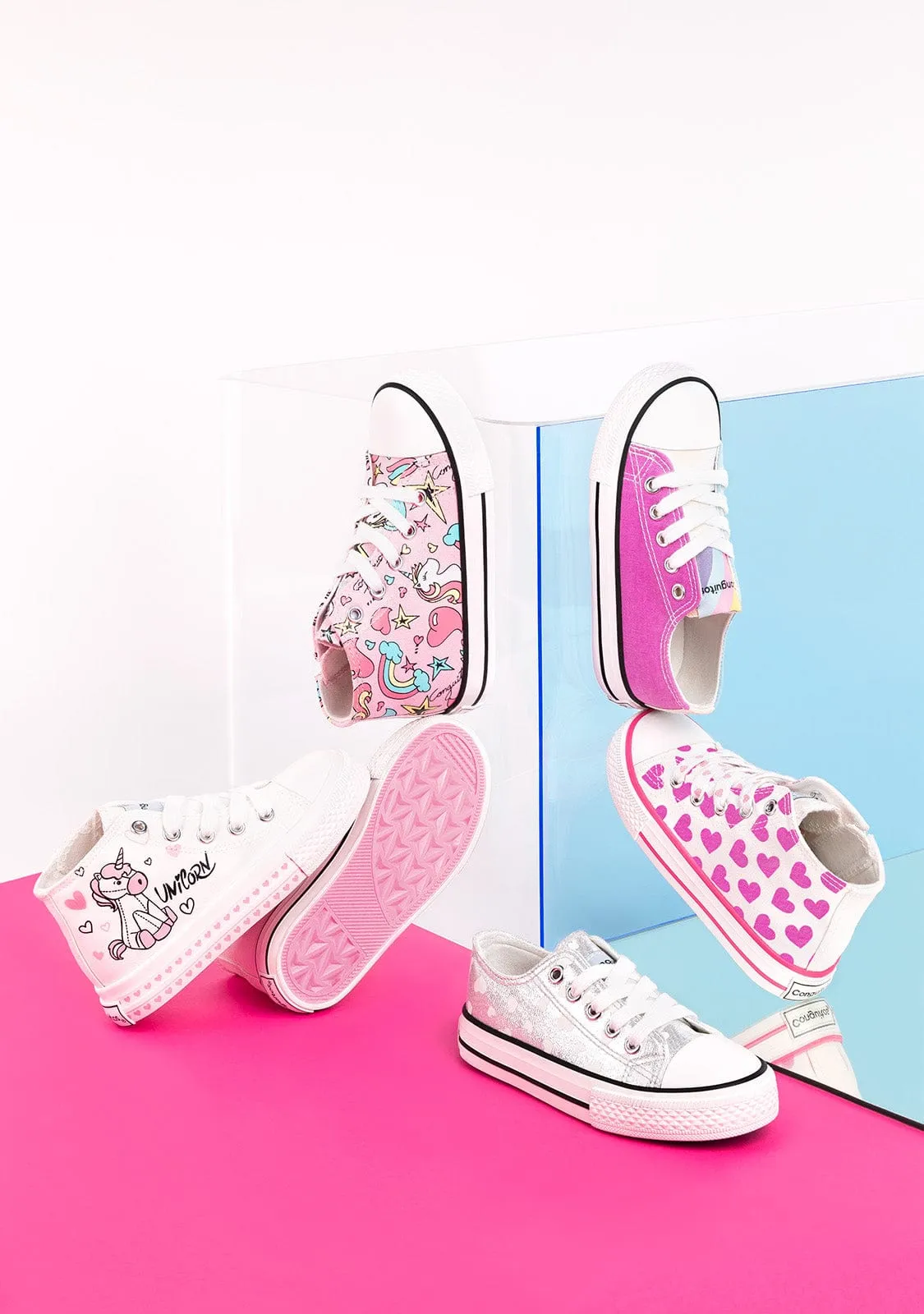 Girl's Unicorn Print Hi-Top Sneakers