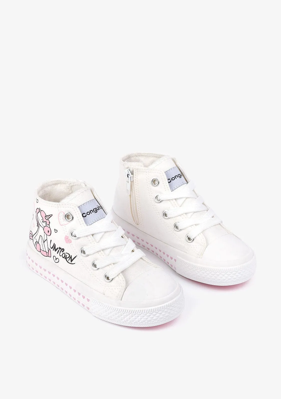 Girl's Unicorn Print Hi-Top Sneakers