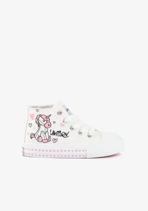 Girl's Unicorn Print Hi-Top Sneakers