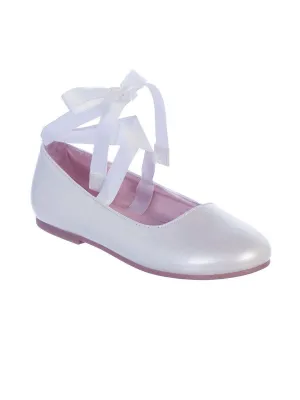 Girls White Ribbon Ankle Tie Elegant Matte Mary Jane Flats 9 Toddler-5 Kids
