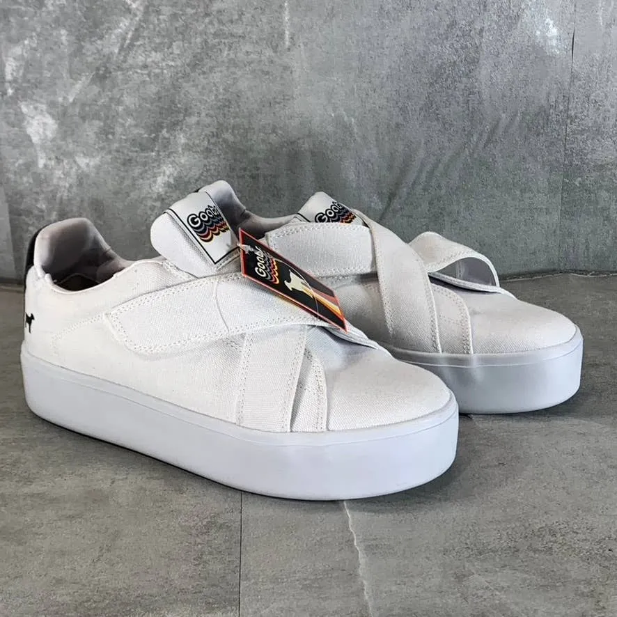 GOATS Women's White Canvas The 728 Cross Straps Platform Slip-On Sneakers SZ 8.5