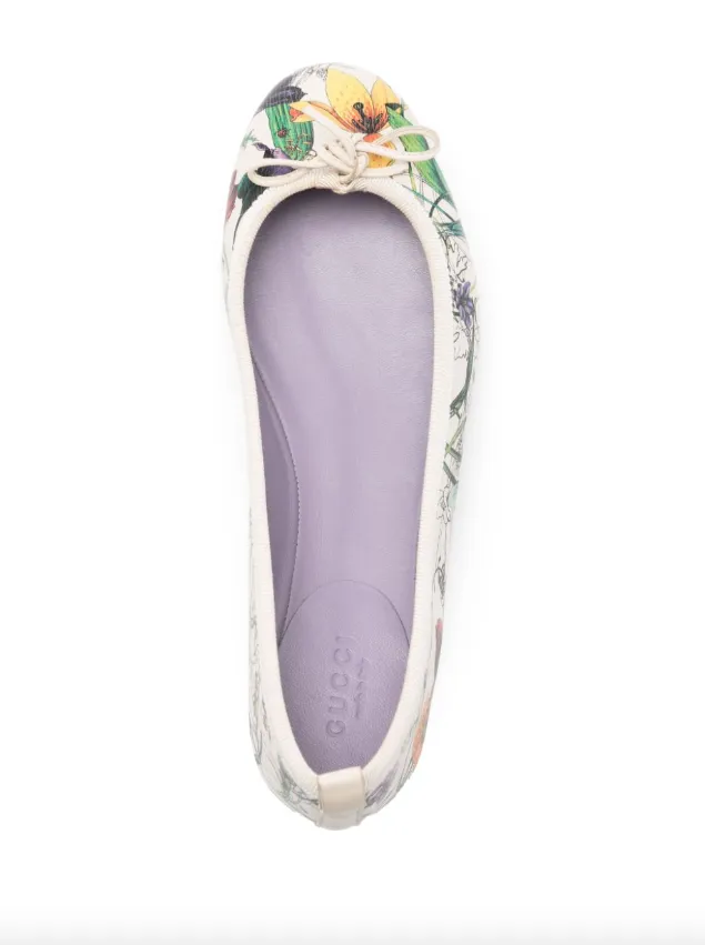Gucci Cream flora leather ballet flats