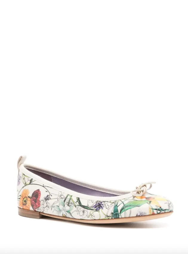 Gucci Cream flora leather ballet flats