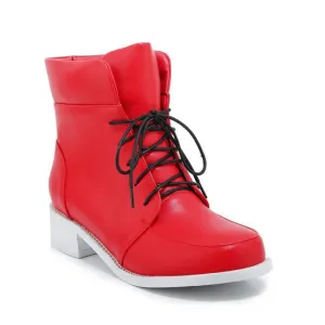 High cut chunky heels lace-up booties
