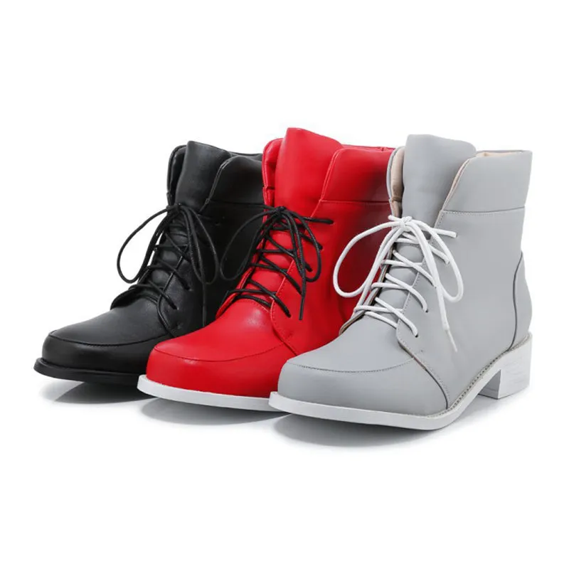 High cut chunky heels lace-up booties