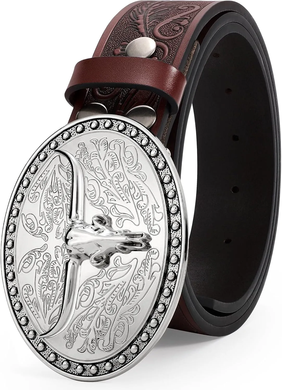 JASGOOD Western Belt Cowboy Belts for Men Women, Cowgirl Western Country Leather Belts Leather Belt for Jeans Pants