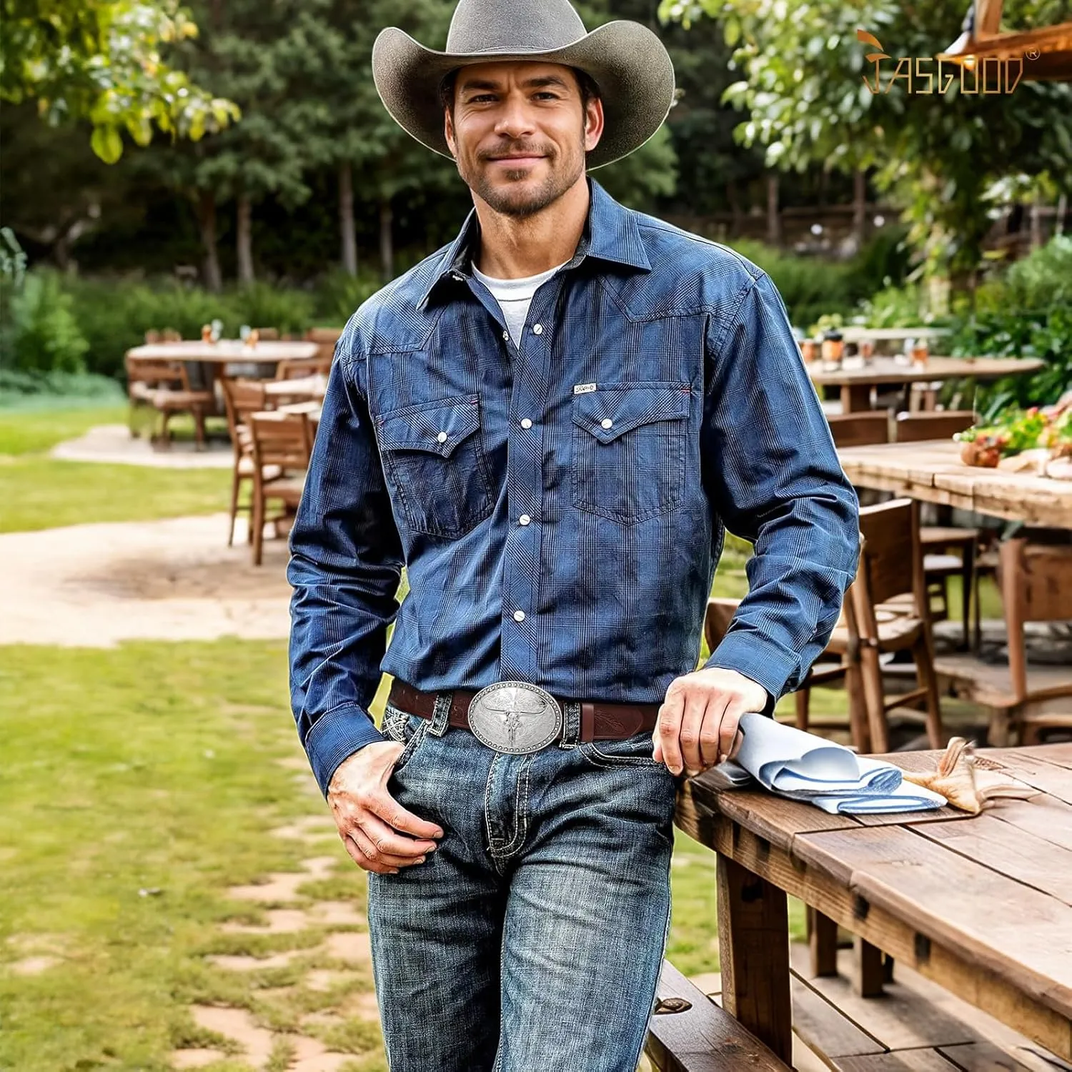 JASGOOD Western Belt Cowboy Belts for Men Women, Cowgirl Western Country Leather Belts Leather Belt for Jeans Pants