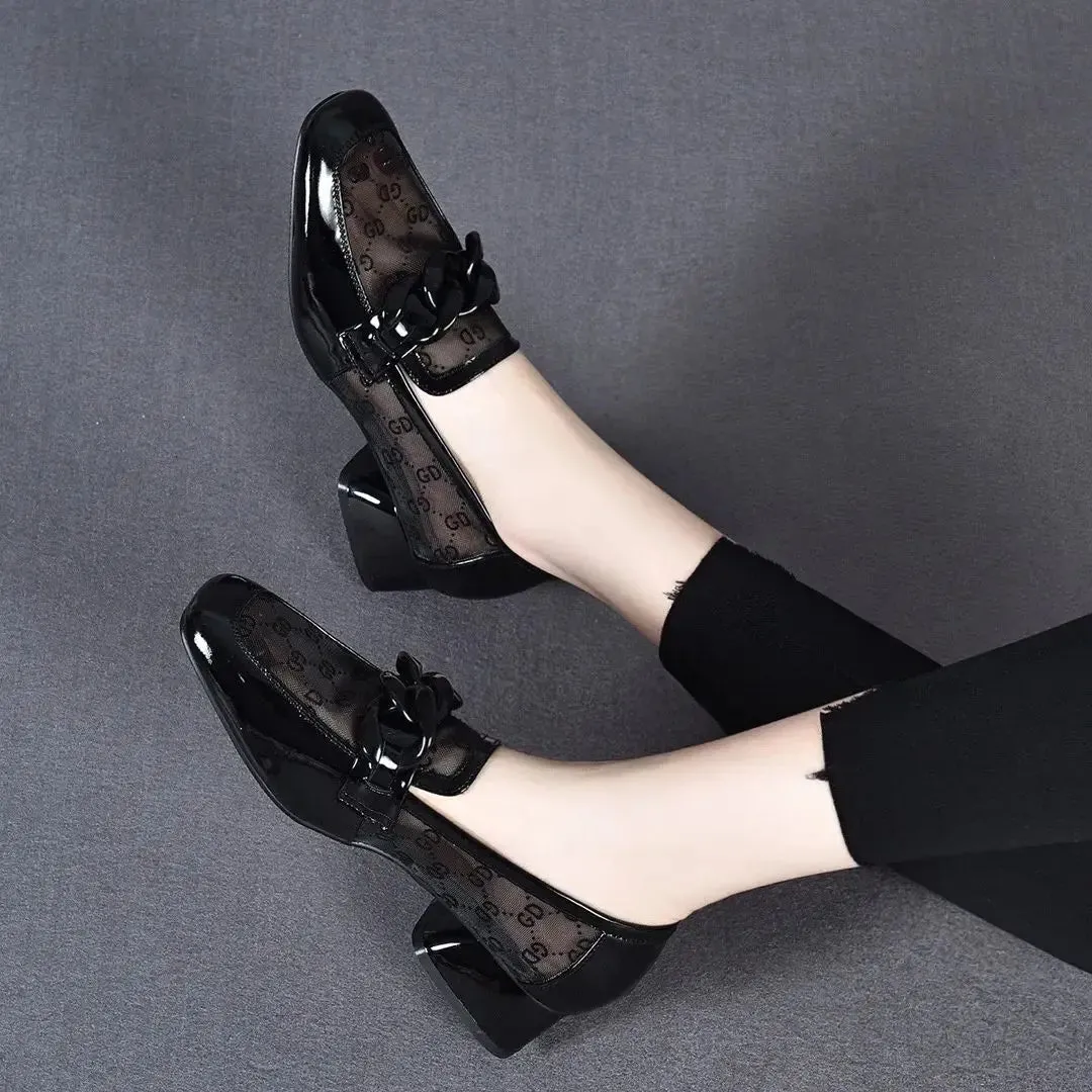 Leather Casual Low Heel Transparent Square Toe Loafers