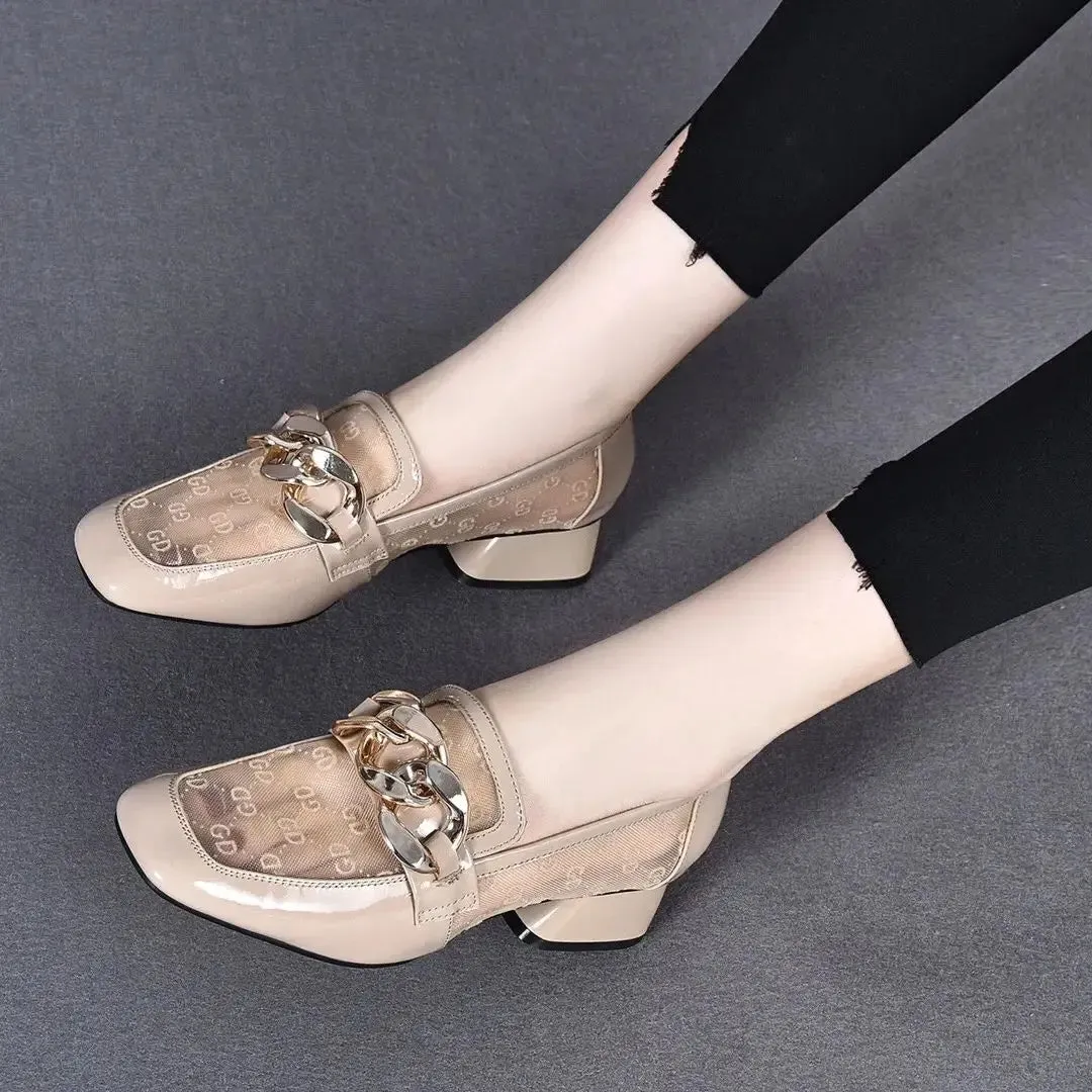 Leather Casual Low Heel Transparent Square Toe Loafers