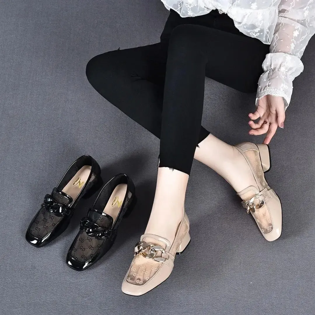 Leather Casual Low Heel Transparent Square Toe Loafers